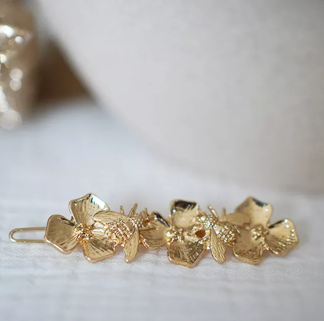 Barrette Trio Fleurs Dorées