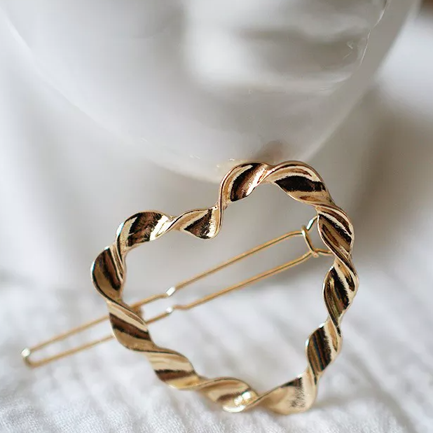 Barrette Cœur Doré Torsadé