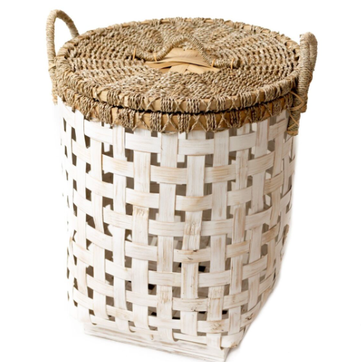 Panier à linge avec couvercle en bambou