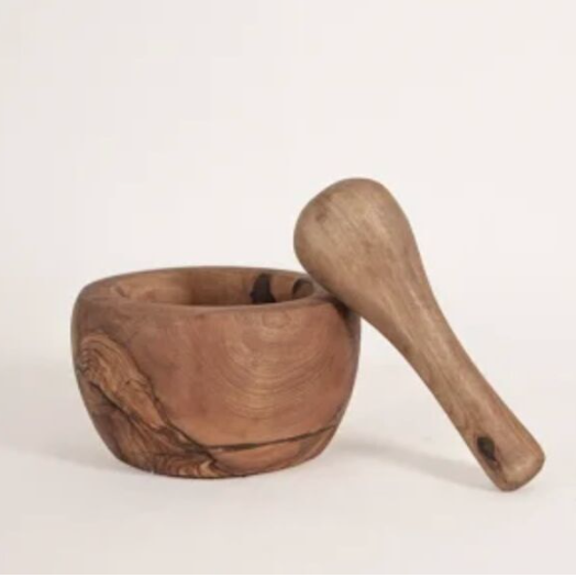 Mortier et pilon en bois d'olivier