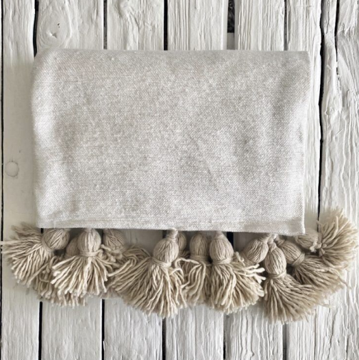 Plaid à Pompons Sable