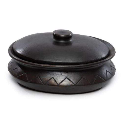 Pot Ovale Brûlé Avec Motif - Noir