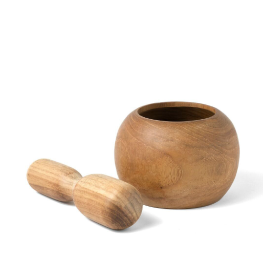 Mortier rond en bois de teck naturel