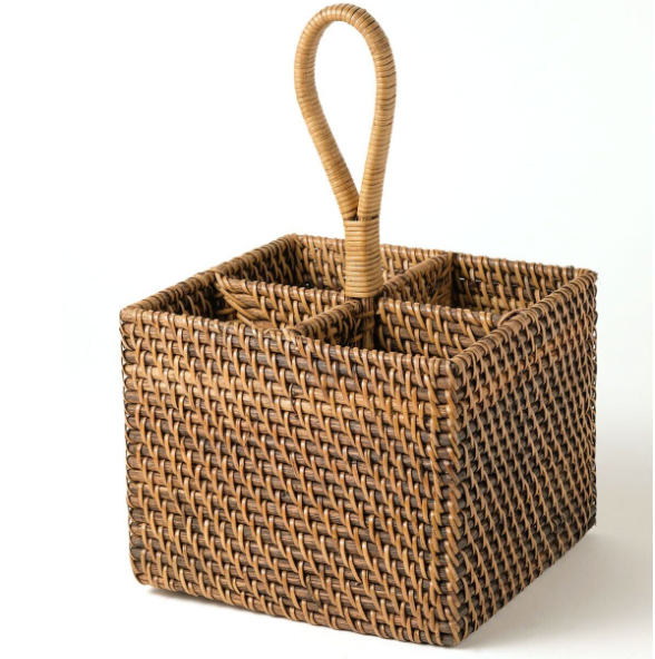 Porte-couverts carré en rotin