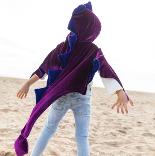 La cape de déguisement dragon en velours bleu & violet