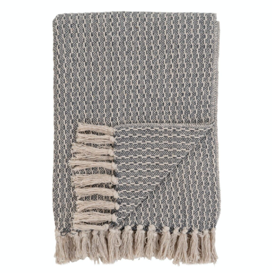 Plaid en coton gris foncé et blanc