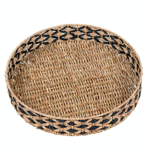 Plateau en jonc de mer, noir/nature, rond