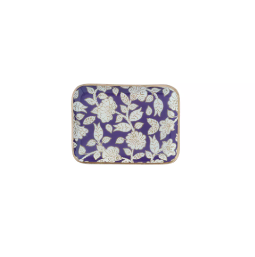 Plateau bohème chic à fleurs en métal émaillé Jaya Violine