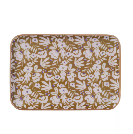 Plateau bohème chic à fleurs en métal émaillé Iris Curry