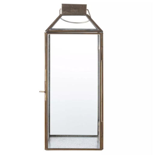 Lanterne, métal/verre, aspect laiton antique