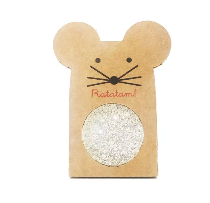 Balle rebondissante souris à paillettes argent