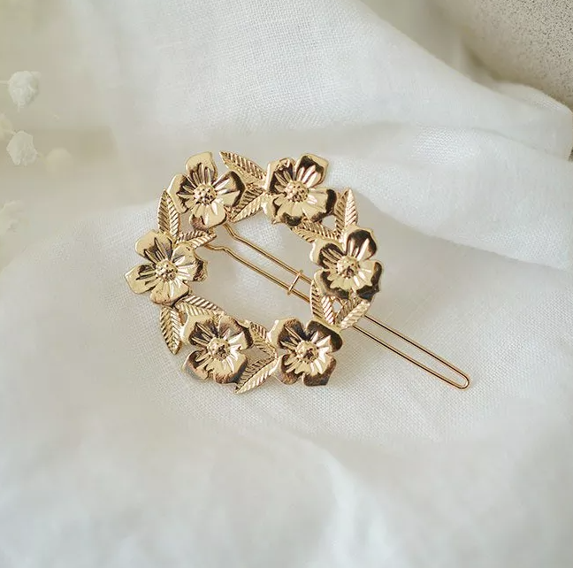 Barrette Couronne Fleurie Dorée