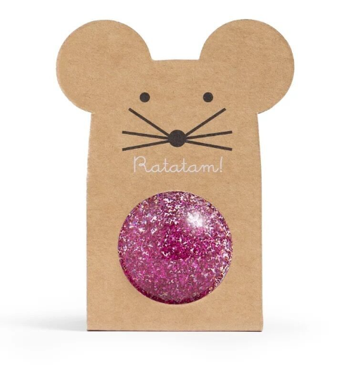 Balle rebondissante souris à paillettes ROSE